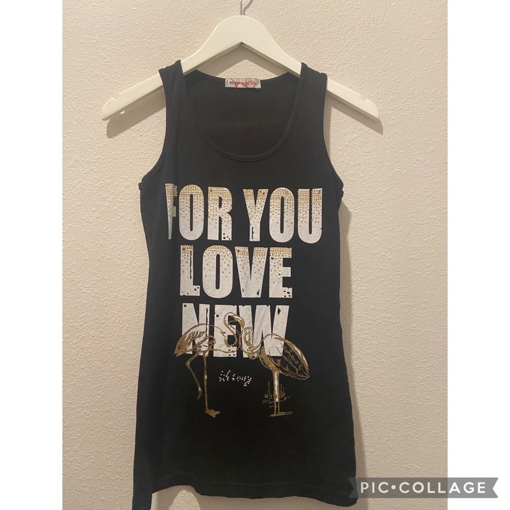 Small Black Top With Big White Font and gold and glitter designs